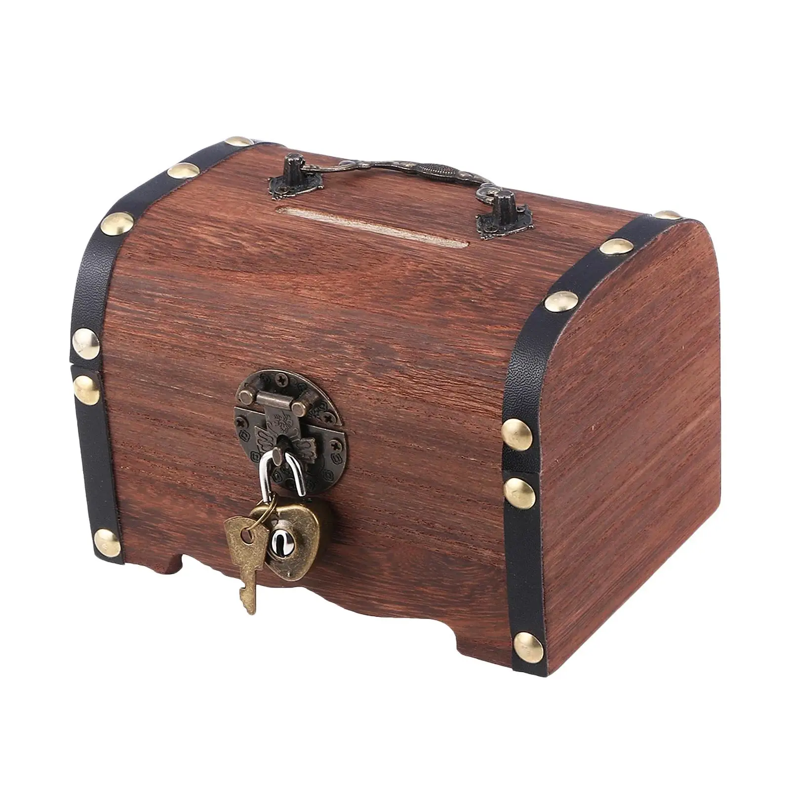 Wooden Treasure Chest Hobby Preservation Storage Box Saving with Lock and Keys Bedroom Locking Piggy for Children Adults Kids