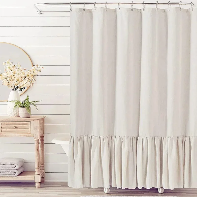 Bath Curtain Lace Plain Patchwork Skirt Bathroom Shower Curtain Cotton Waterproof Ruffle Linen Bathroom Accessories