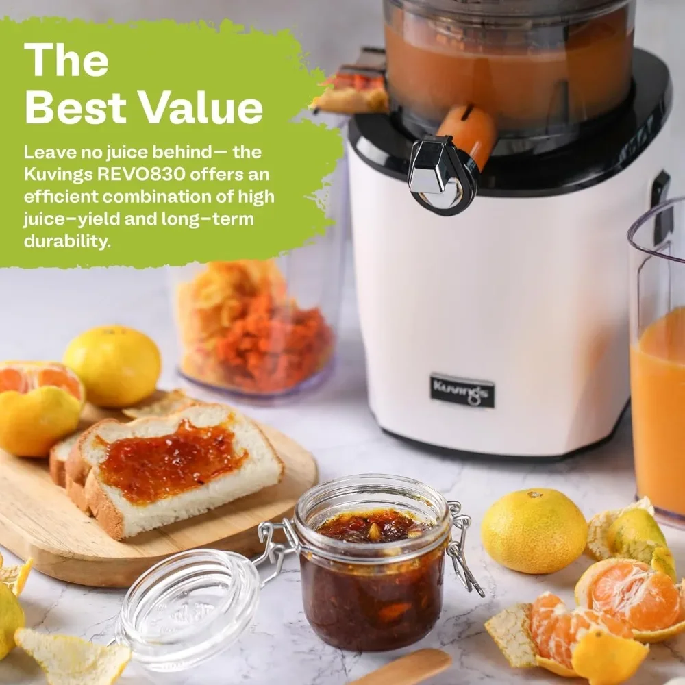 Kuvings Whole Slow Juicer REVO830W Cold Press Masticating Juicer Machine | Extra Wide 88mm & 48mm Food Chutes