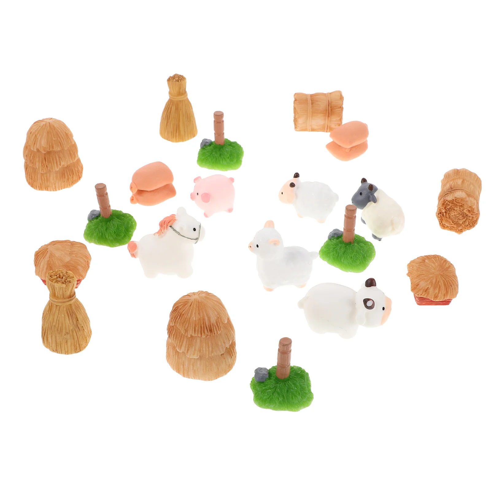 

Miniature Farm Animal Set Small Tiny Figures Mini Hay Bales Handcraft Fairy Garden Decor Micro Landscape Ornaments Dollhouse