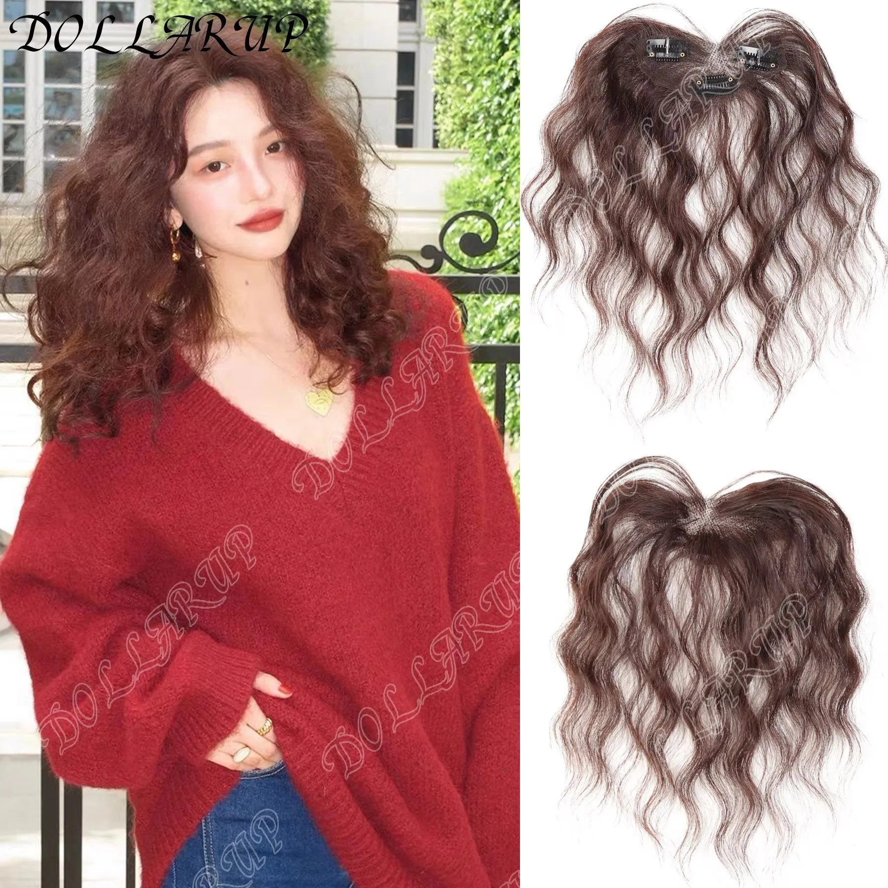 

JKL Lightweight Breathable Real Human Hair Front Bangs Curling Fake Hair Piece for Women Natural Looking Wooly Cute Atmosphere