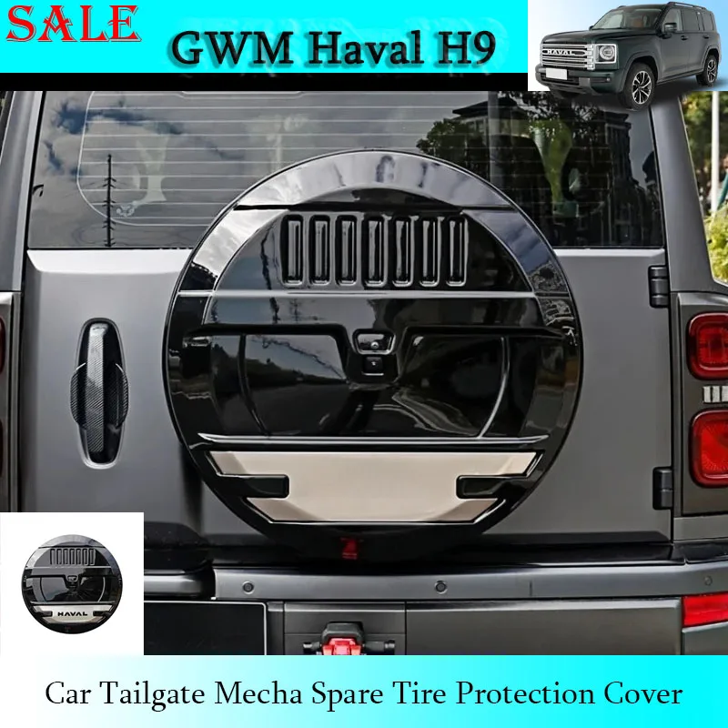صالح ل GWM Haval H9 2024 سيارة الباب الخلفي Mecha الغيار الإطارات غطاء للحماية سيارة على الطرق الوعرة غطاء الإطار الاحتياطي أجزاء الديكور الخارجي #3