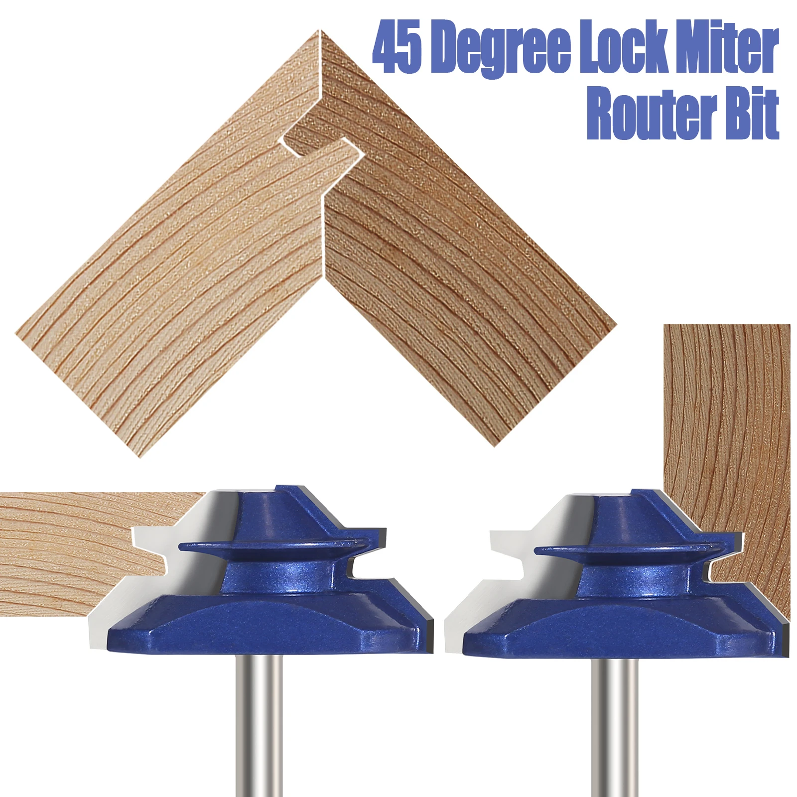 1 buah 1/4 "batang 45 derajat kunci Miter Router Bit karbida kayu penggilingan pemotong Tenon alat pertukangan DIY