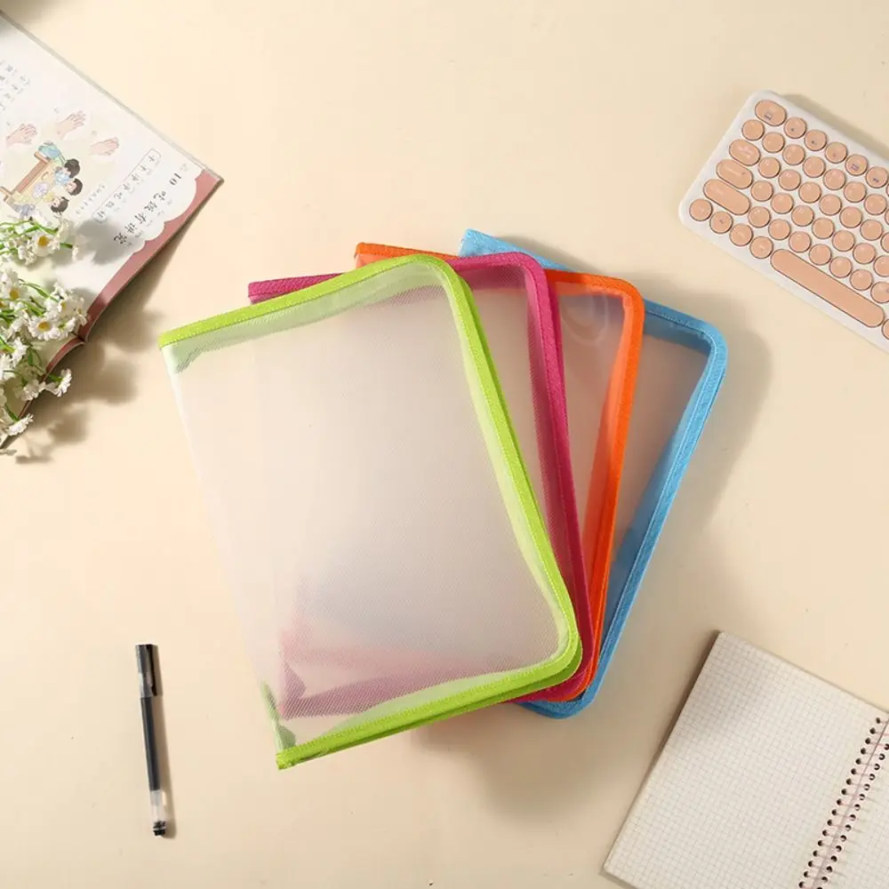 

Multifunctional Transparent Zipper Pouch Solid Color Large Capacity File Pocket Portable Stationery Storage File Folder Bag