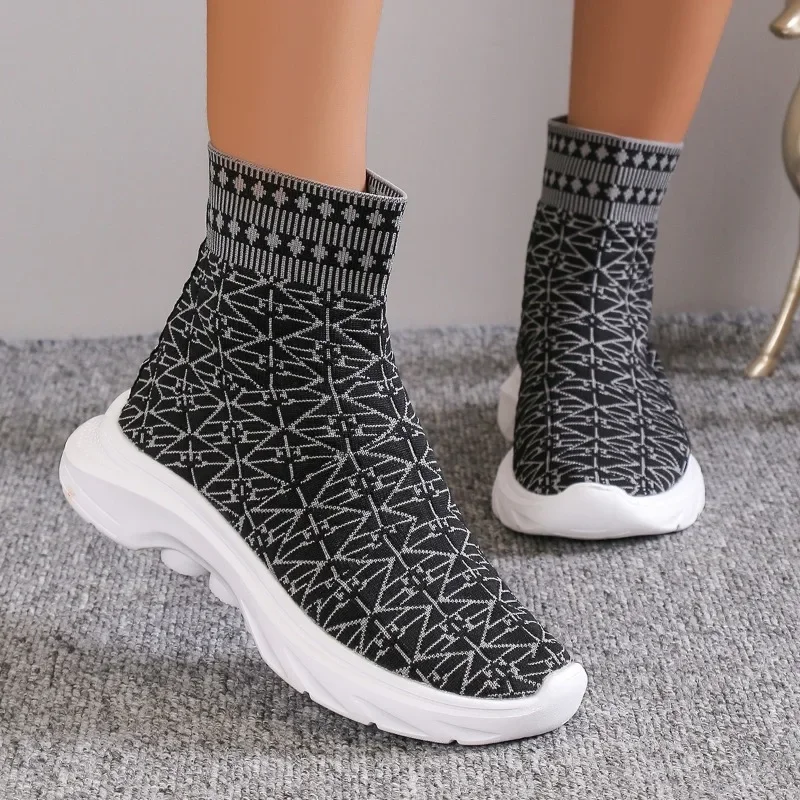 Socks Running Shoes Women\'s Sneakers Sports Shoes for Women Man Breathable Casual Elasticity Platform Vulcanize Ankle Boots