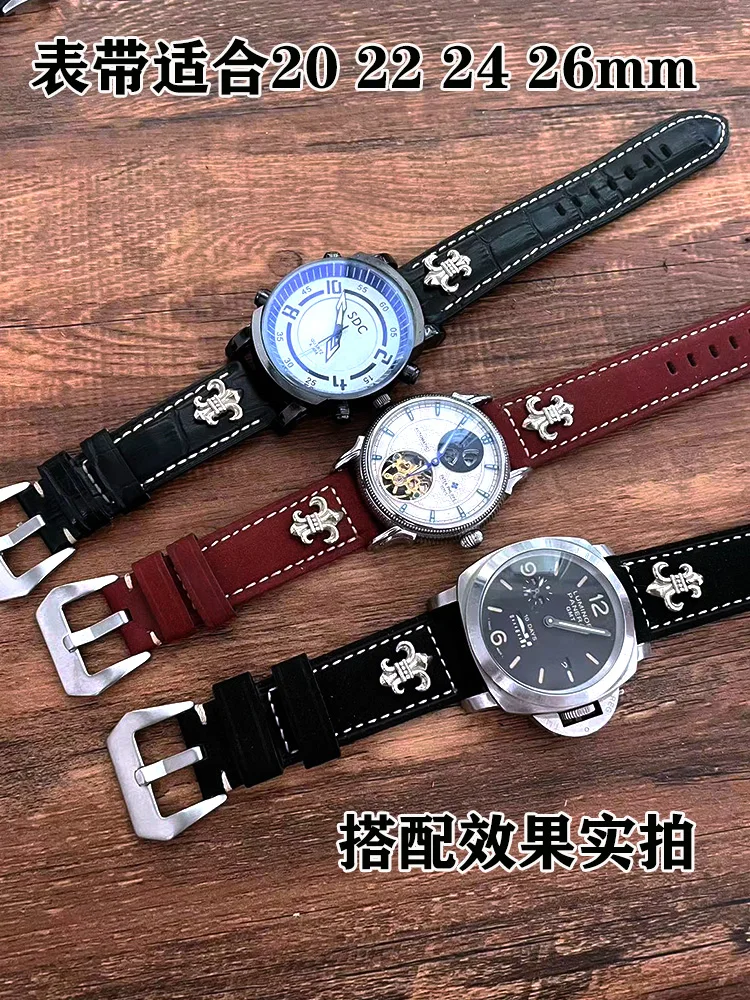 Handmade Punk Fashionable All-Match Leather Watch Strap 20 22 24 26mm Pin Cow Men's and Women's