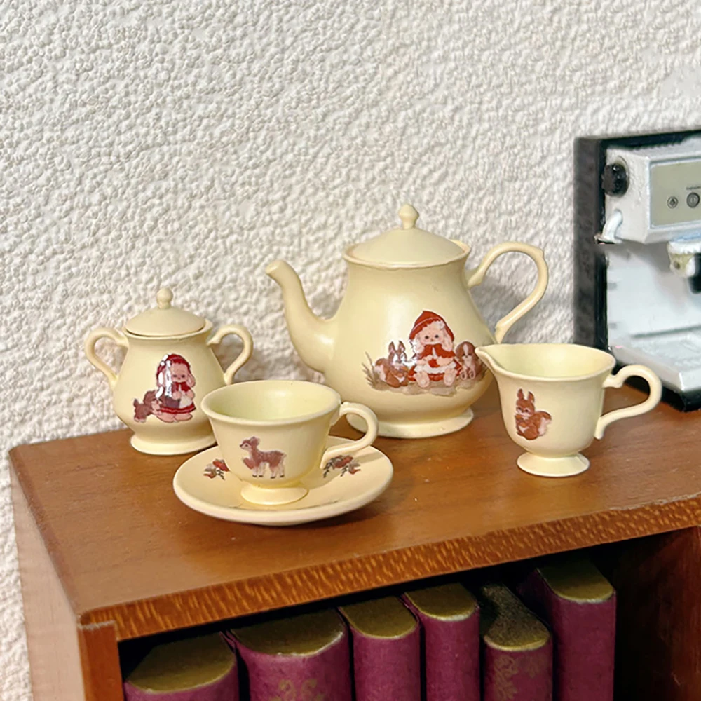 5Pcs 1/12 Dollhouse Miniature Ceramic Teapot Mini Tea Set Model for ob11 bjd Doll House Accessories Decoration