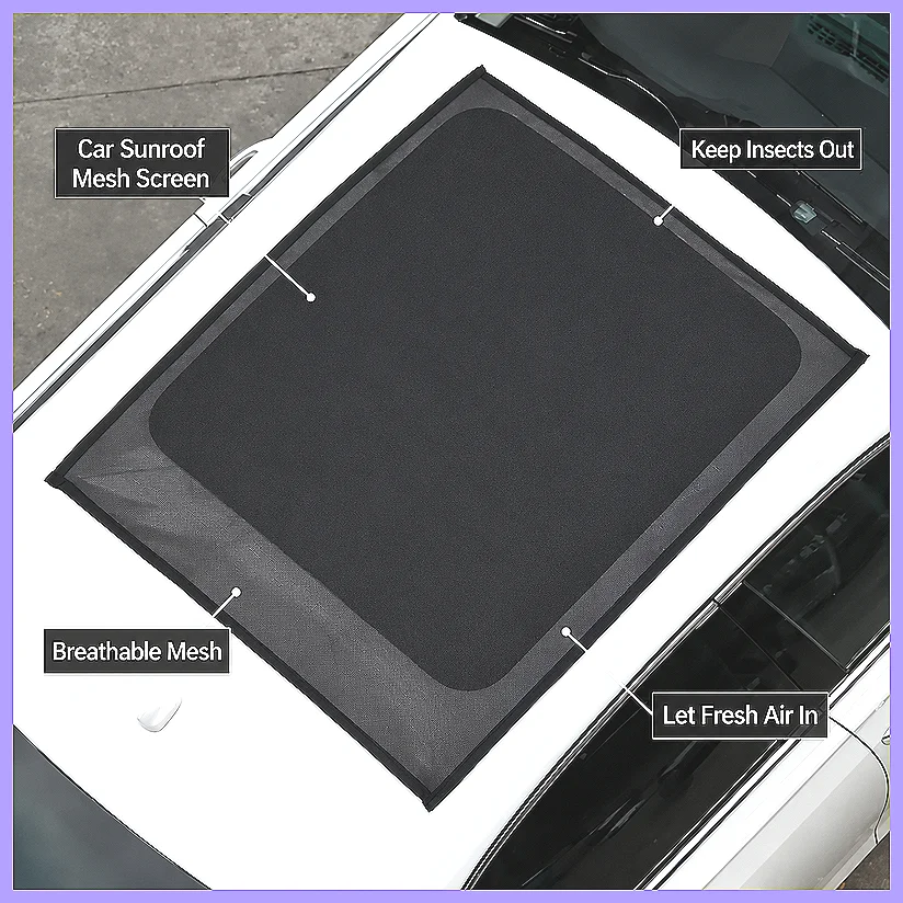Magnetic Car Sunroof Mosquito Net, Auto Panoramic Skylight Sun Shade Screen, Heat Insulation Sun Visor, Ventilated Roof Mesh