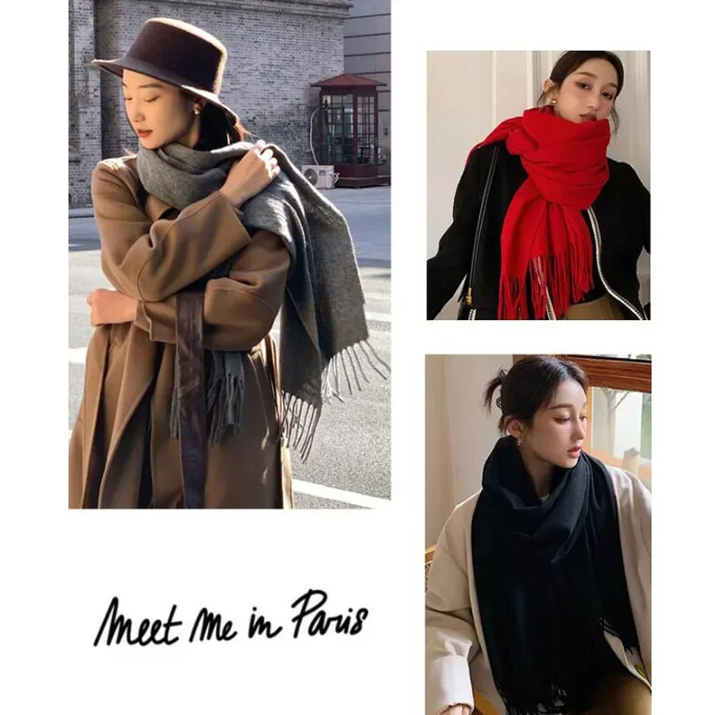 2026 Scarf Women Cashmere Warm Solid Pashmina Blanket Wraps Female Thick Soft Bufanda Big Tassel Shawl Long Poncho Echarpe