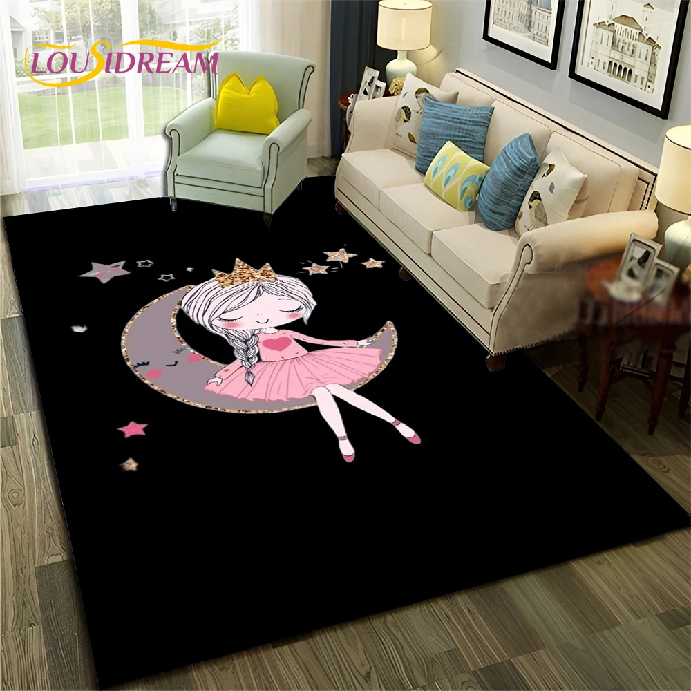 Cartoon Ballerina Fairy Cute Ballet Girl Carpet Rug for Home Living Room Bedroom Sofa Doormat Decor,Child Non-slip Floor Mat