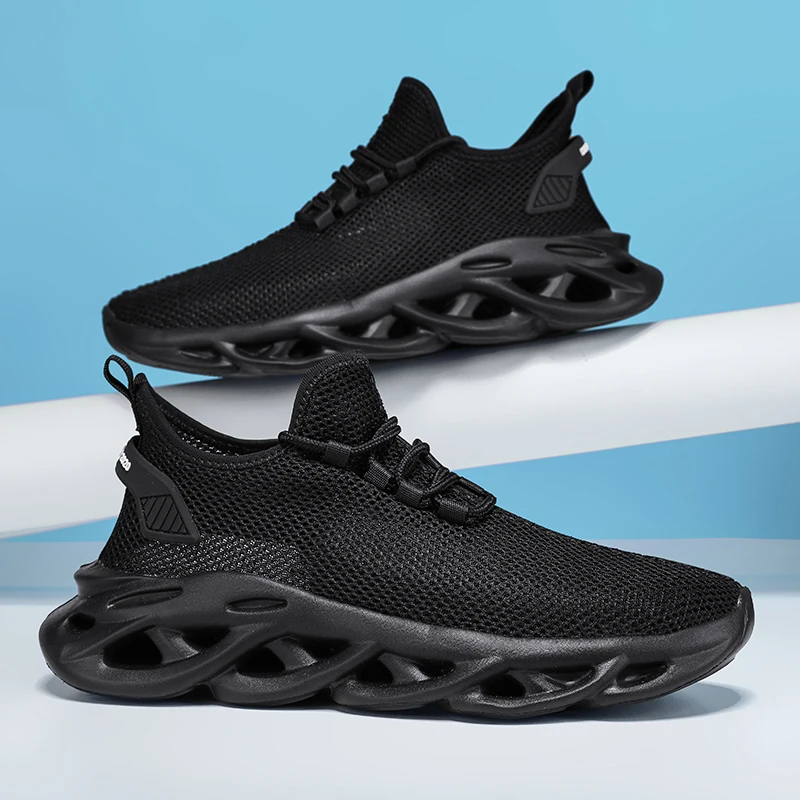 Men Sports Running Black Jogging Shoes Casual Sneakers Brown Outdoor Breathable Mesh Women Light Shock-absorption Black Tennis
