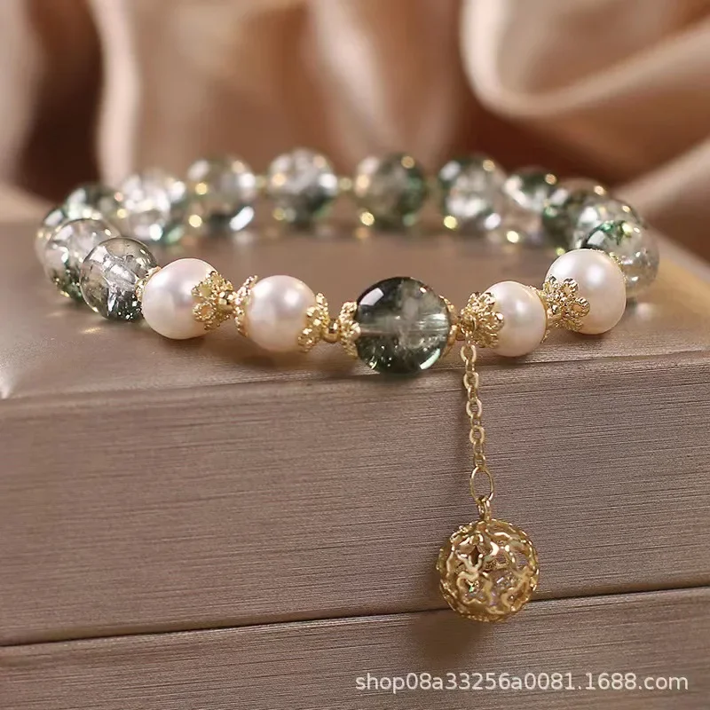 Aristocracy Ethnic Style Vintage Imitation Green Ghost Beaded Bracelet Women's Freshwater Pearl HandString Women's Holiday