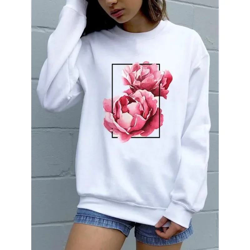 Women\'s Slim Fashion Printed Butterfly White Hoodie Streetwear Women  Sweatshirts  Aesthetic  Sweatshirt