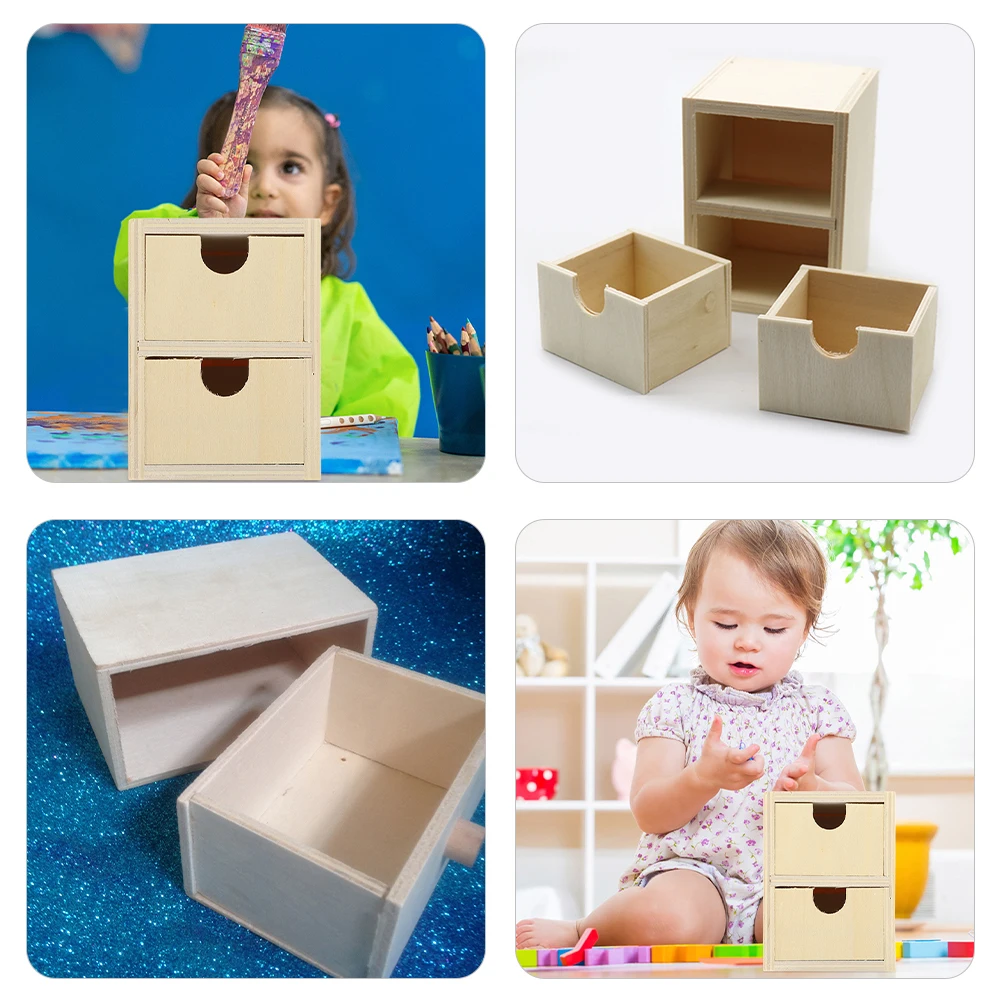 

2pcs Wooden Drawer Box Kids Painting Unfinished Small Diy Storage Craft Keepsake Boxes For Children Blank Design Smooth Safe