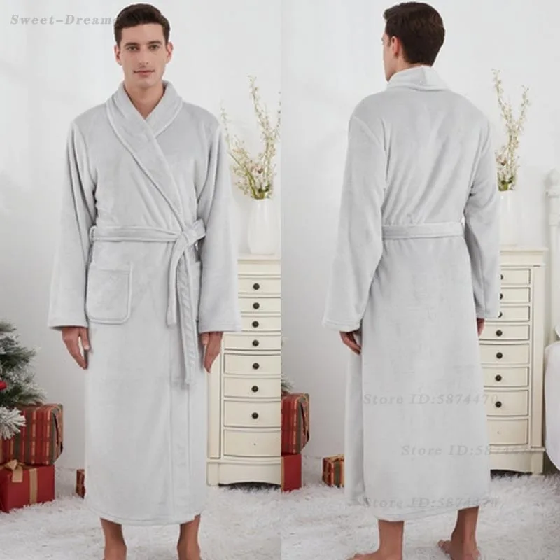 

Мужской и женский толстый длинный фланелевой халат, осенне-зимняя одежда для сна для пар, одежда для дома, кимоно с длинными рукавами, халат, свободная домашняя одежда