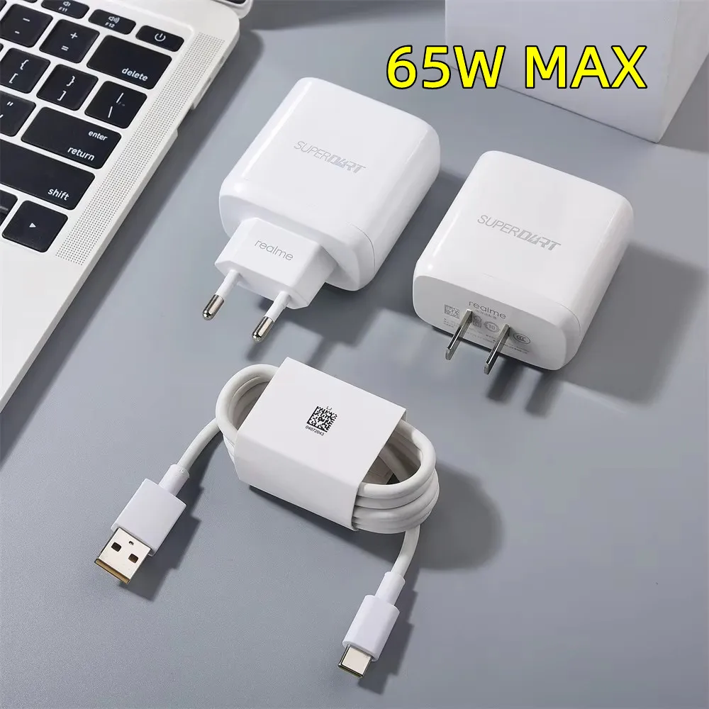 

Быстрое зарядное устройство Realme 65 Вт Superdart с вилкой европейского/американского стандарта для Realme 12 11 10 9 X5 X7 X50 Pro Q5 GT2 GT Neo2T Narzo 20 Pro Кабель USB Type-C