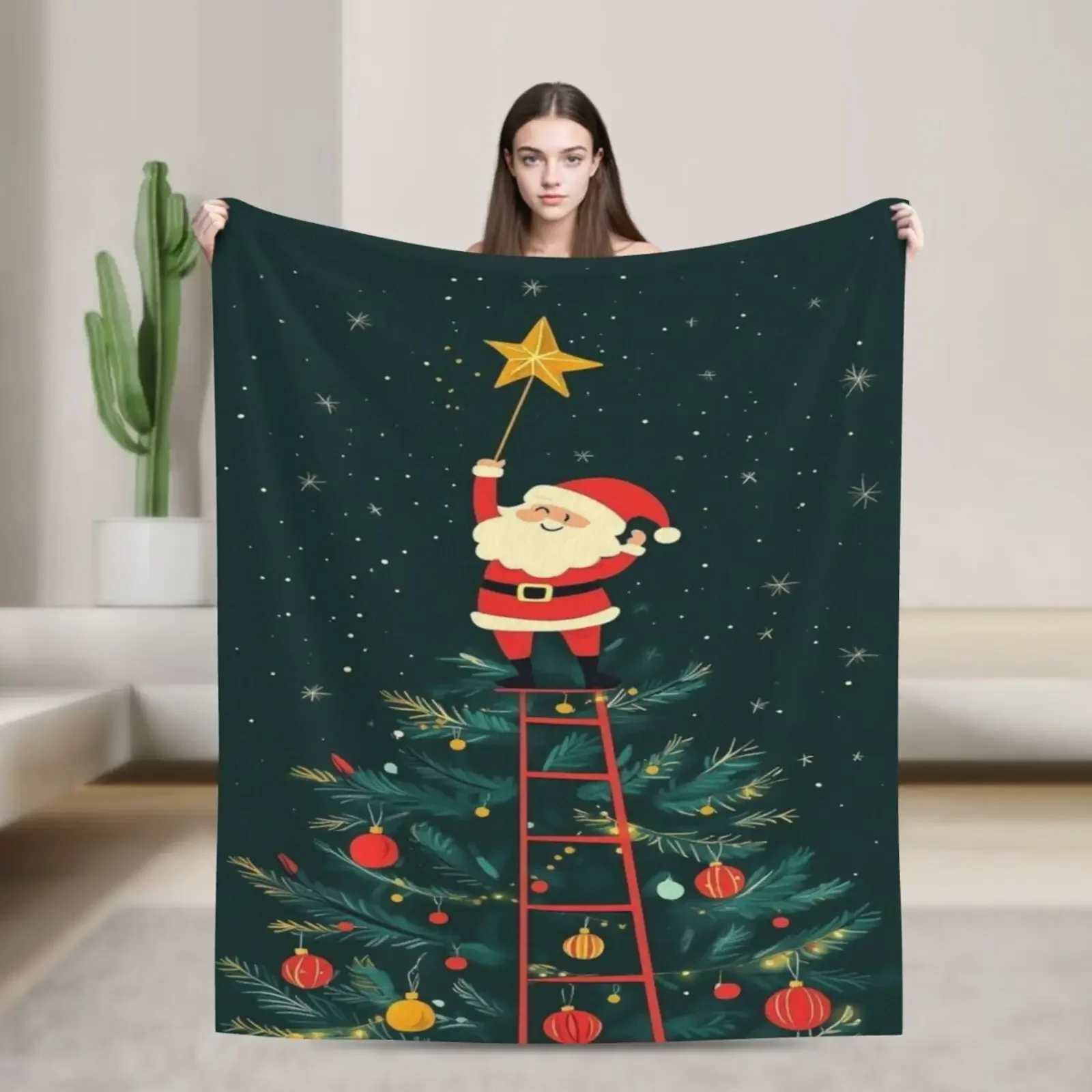 Flannel Blanket Christmas Theme Christmas Tree and Santa Claus Printed Blanket Gift Couch Bed Sofa Car Travelling Blanket