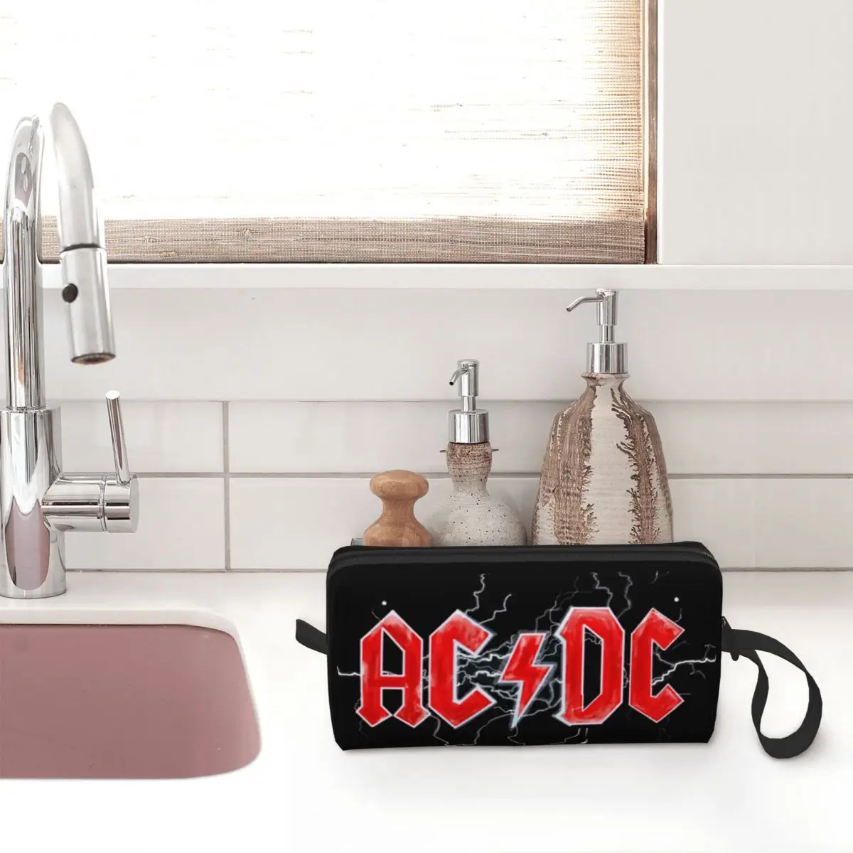 Rock Heavy Metal AC DC Cosmetic Bag Women Cute Large Capacity Makeup Case Beauty Storage Toiletry Bags