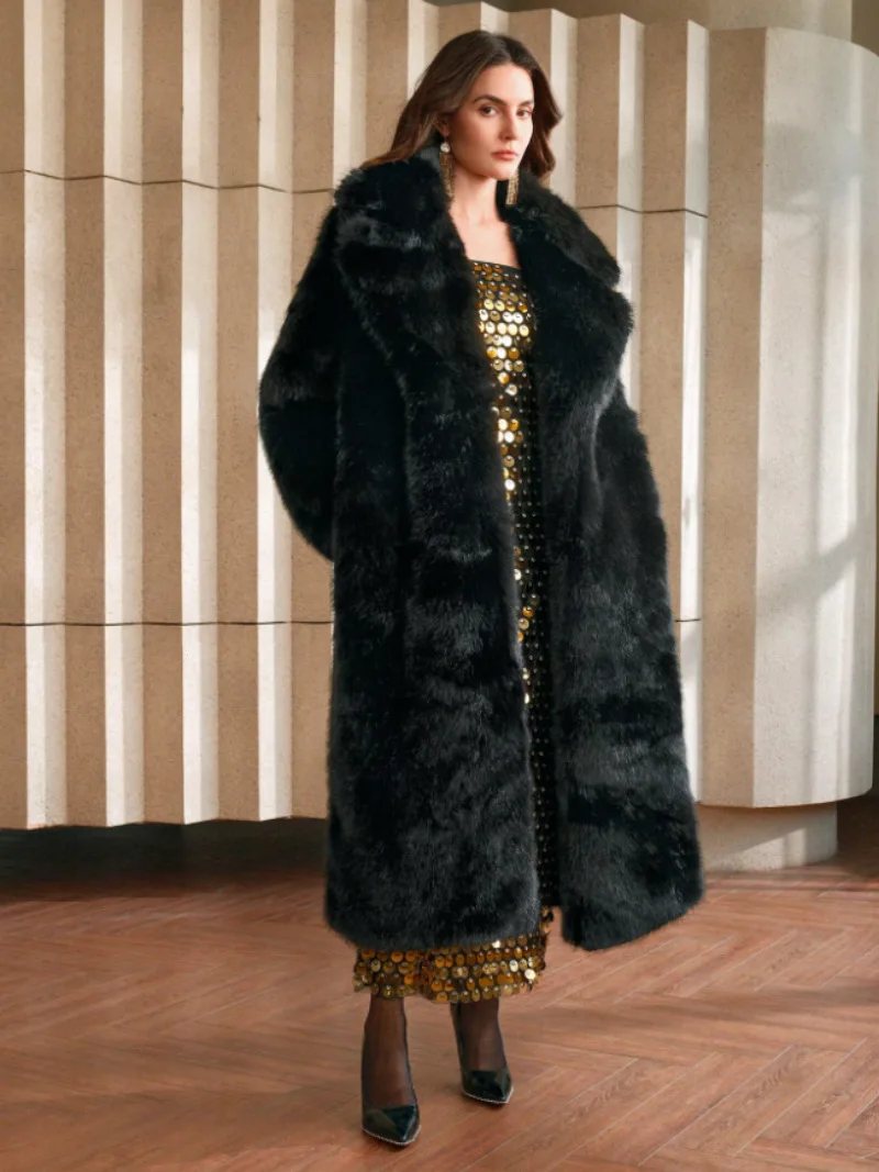 

Новое осенне-зимнее модное пушистое длинное пальто с имитацией лисьего меха, пушистая куртка-парка