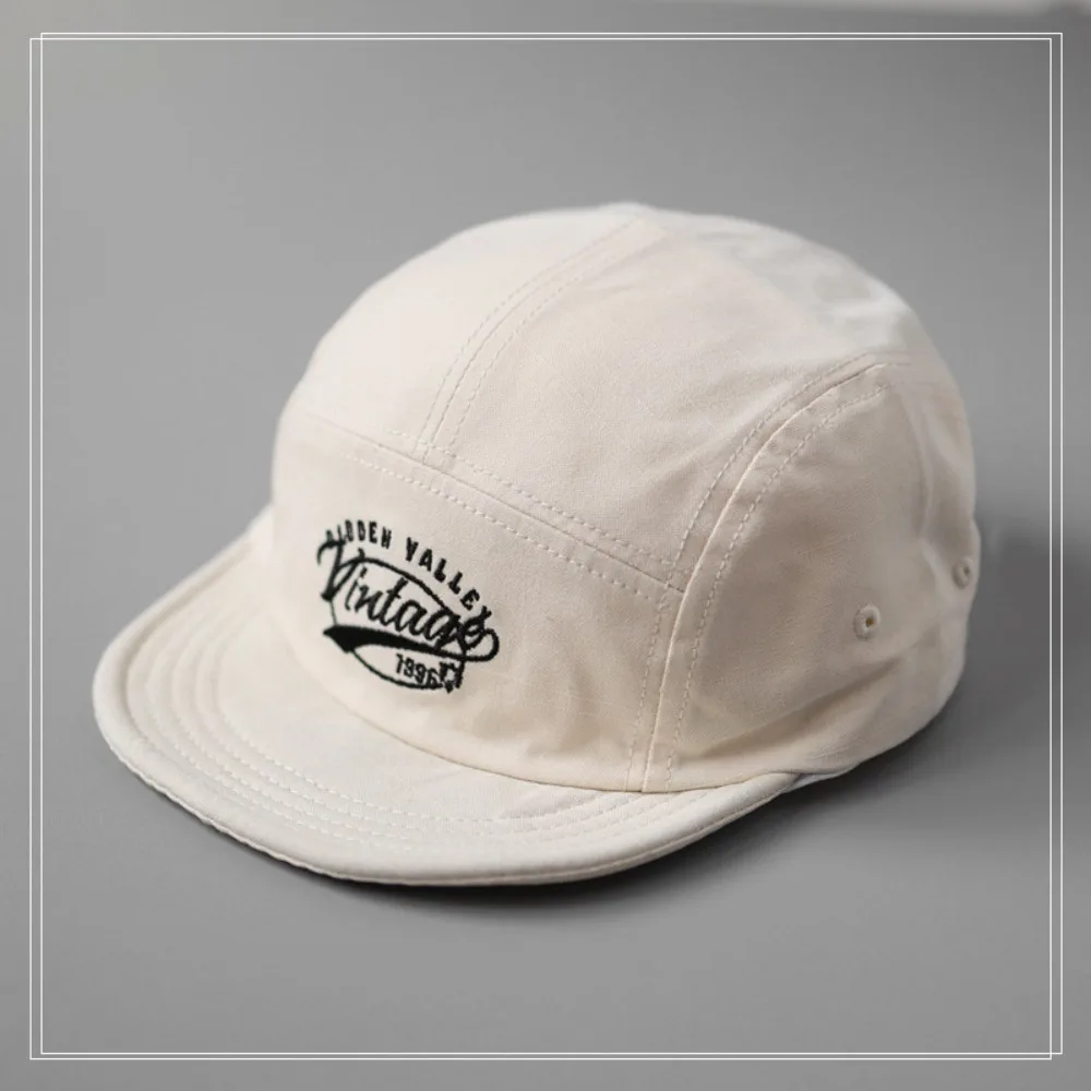 

Casual Short Brim Baseball Cap 5-Panel Cotton Flat-brimmed Sun Cap Breathable Letters Embroidery Trucker Hat