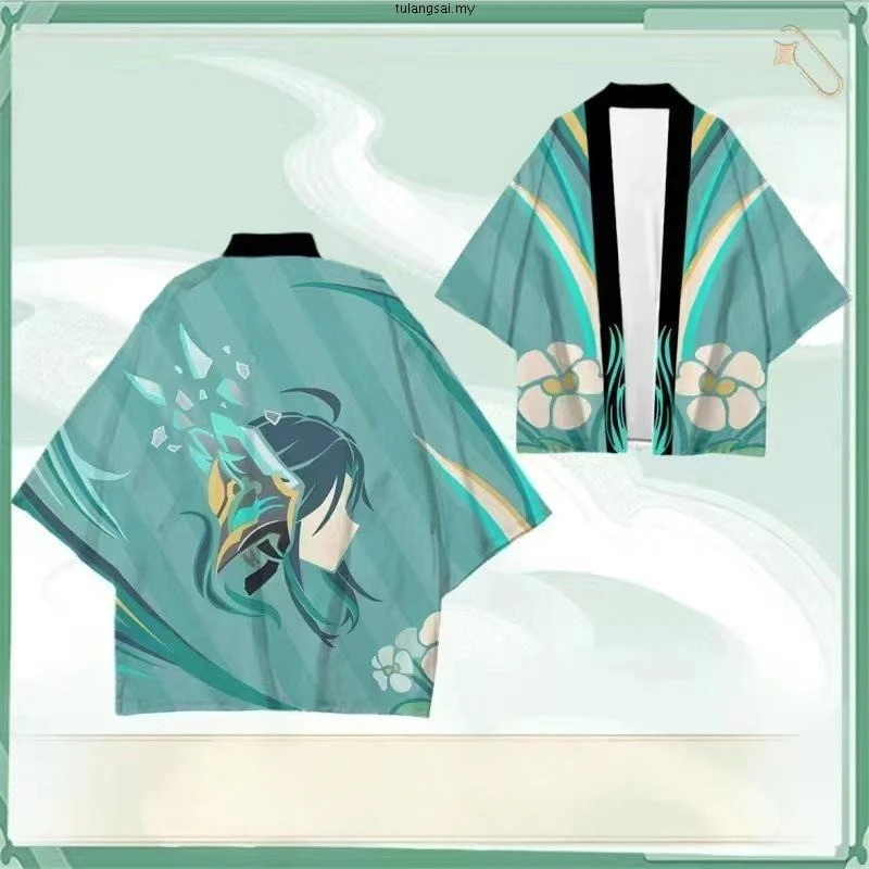 ثوب الكيمونو الياباني هاوري يوكاتا Zhongli تأثيري النساء/الرجال موضة الصيف قصيرة الأكمام معطف فوقي قمصان الشارع الشهير