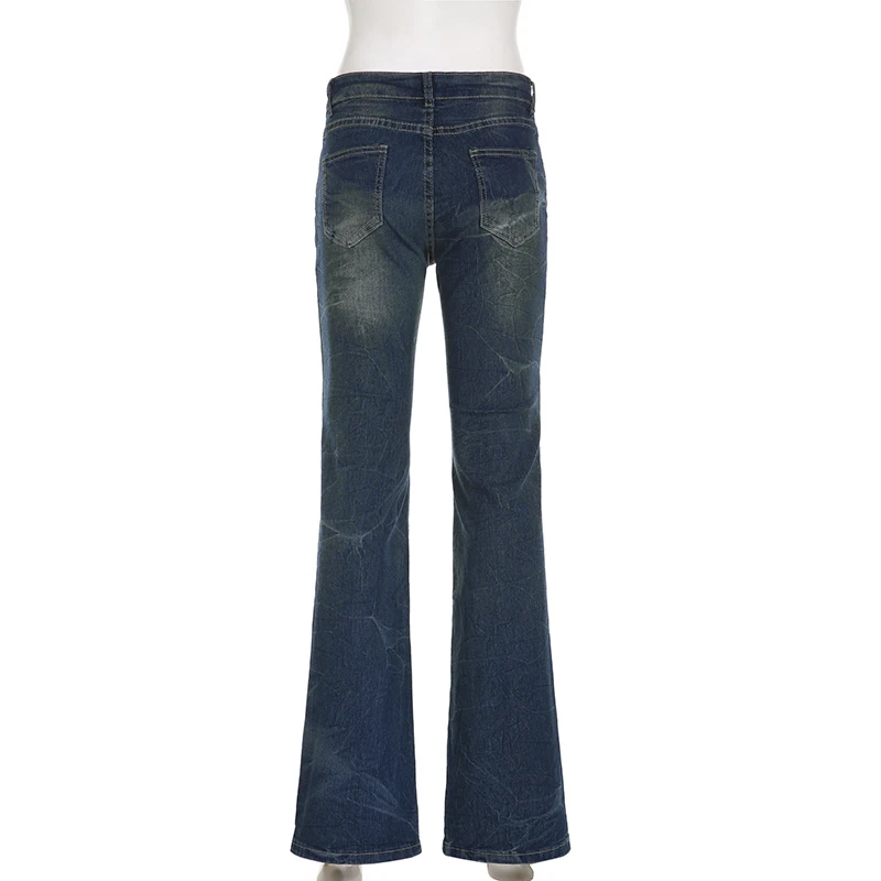 Rockmore Y2K Low Rise Flare Jeans for Woman Streetwear Aesthetic Print Jean Pants Vintage Washed Denim Trouser Grunge Fairycore image 6