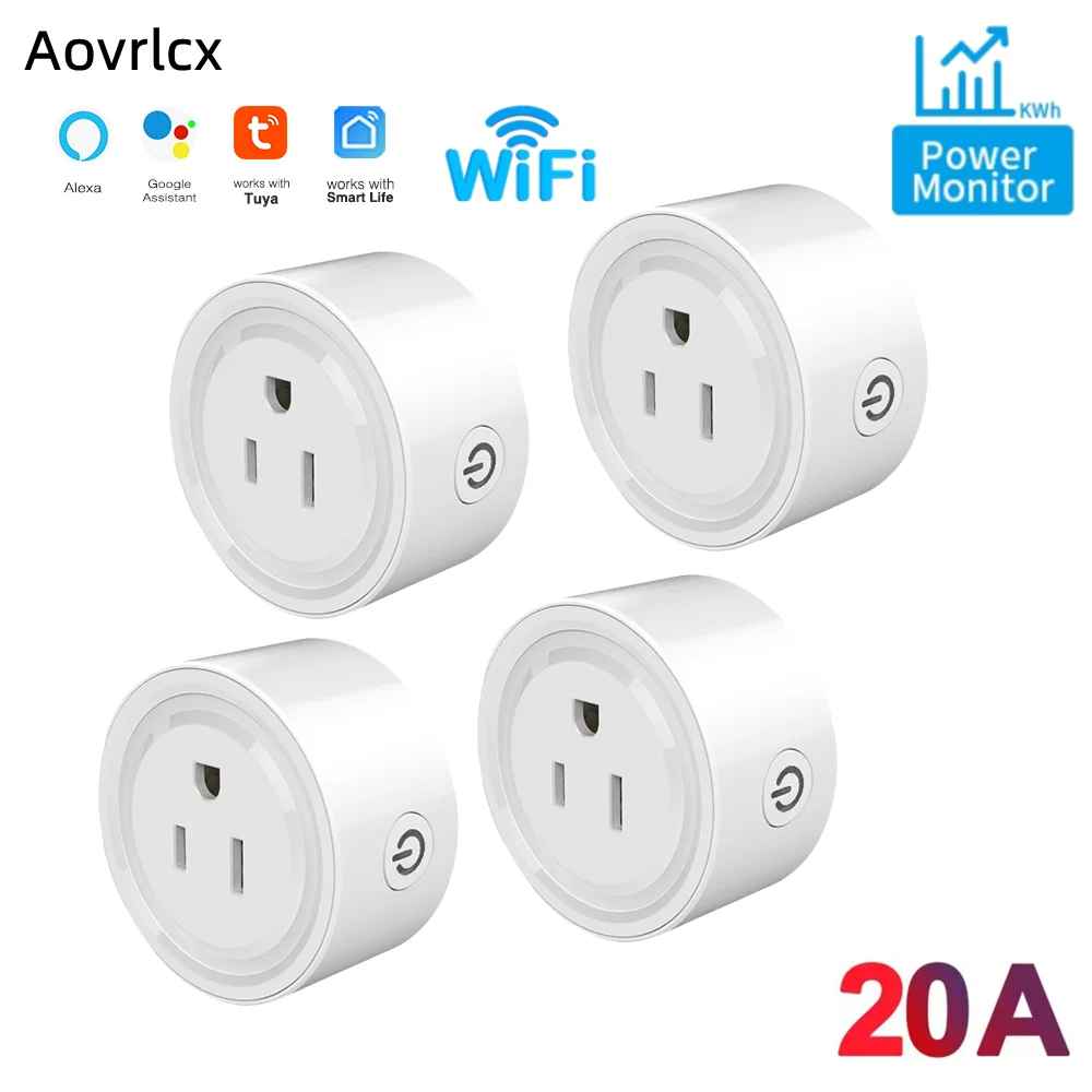 Enchufe inteligente WiFi Tuya de 20A, enchufe estadounidense, adaptador de 3 pines, Control de voz Alexa para el hogar con función de temporizador de monitoreo de energía, juego de toma de corriente