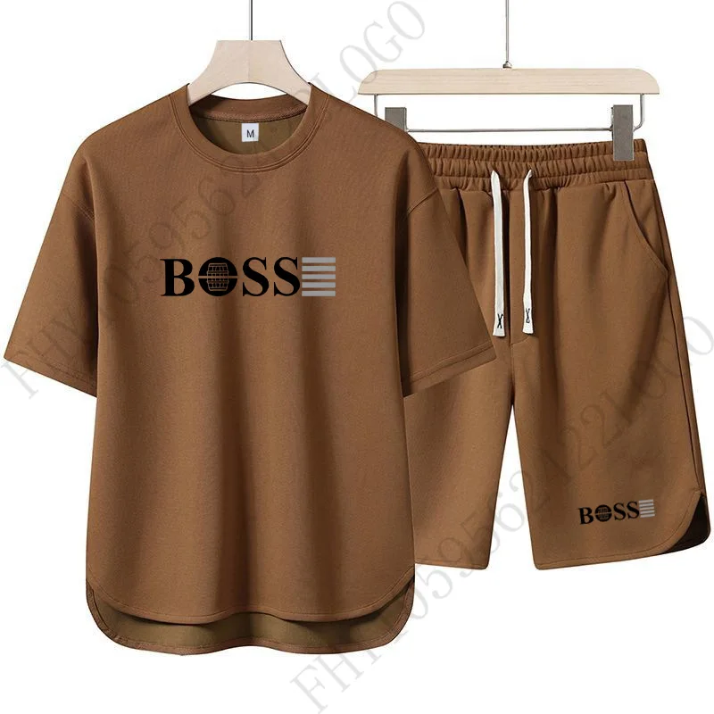 

2025 Summer men's suit brand designer clothing crewneck short-sleeved T-shirt blazer + shorts 2-piece fitness jogging sportswear