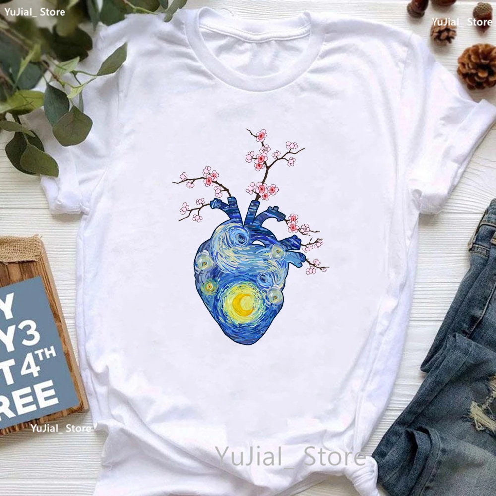 

Starry Sky Illustration Print T Shirt Girl Art Aesthetics Clothes Summer Fashion Tops Tee Shirt Femme Harajuku Shirt Streetwear