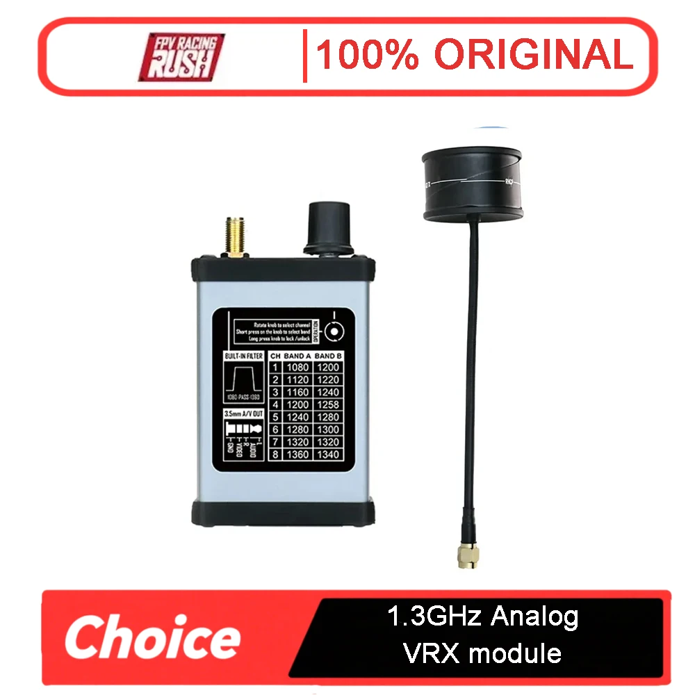 

Rush 1.2/1.3G V2 Analog VRX Module Video Transmitter Receiver with Circular Polarized Antenna 7-30V Long Distance for FPV Drone