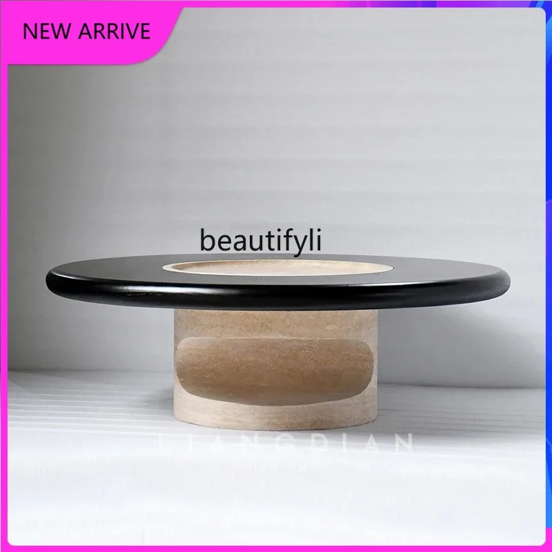 

A4567 Italian minimalist coffee table round natural travertine designer living room marble coffee table