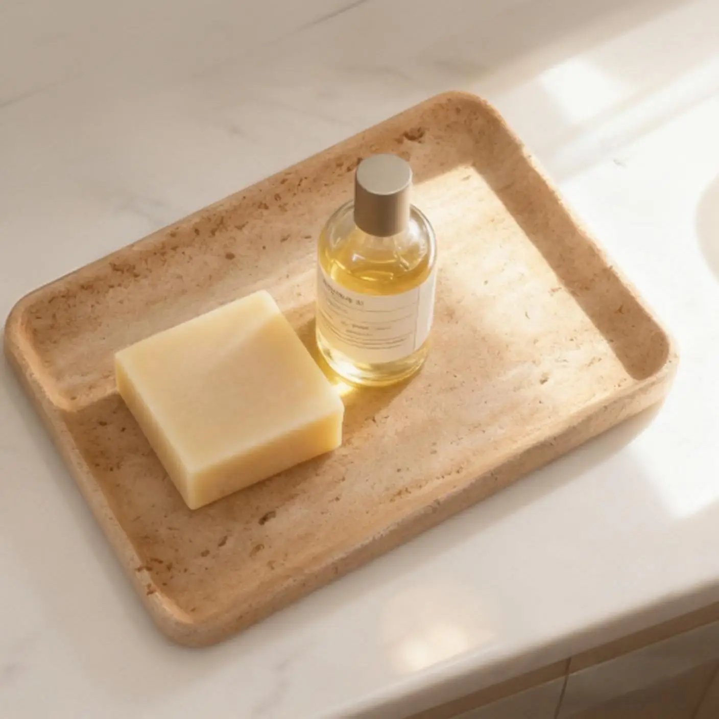 

Travertine Natural Marble Tray, Multi-Scene Organizer for Vanity, Bathroom,home Holds Perfume, Cosmetics, Jewelry, Coffee