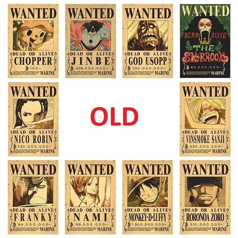 One Piece Wanted Posters 10pcs Set Kids Figures Anime Gear 5 Luffy Sun God Nika Bounty Vintage Living Room Wall Decoration Toys