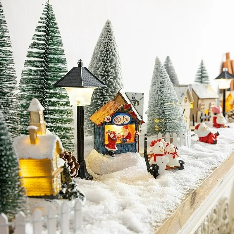 Christmas Luminous Chalet Ornament, Micro Landscape Tree Decoration, Town Fireplace Scene Festive Home Decor