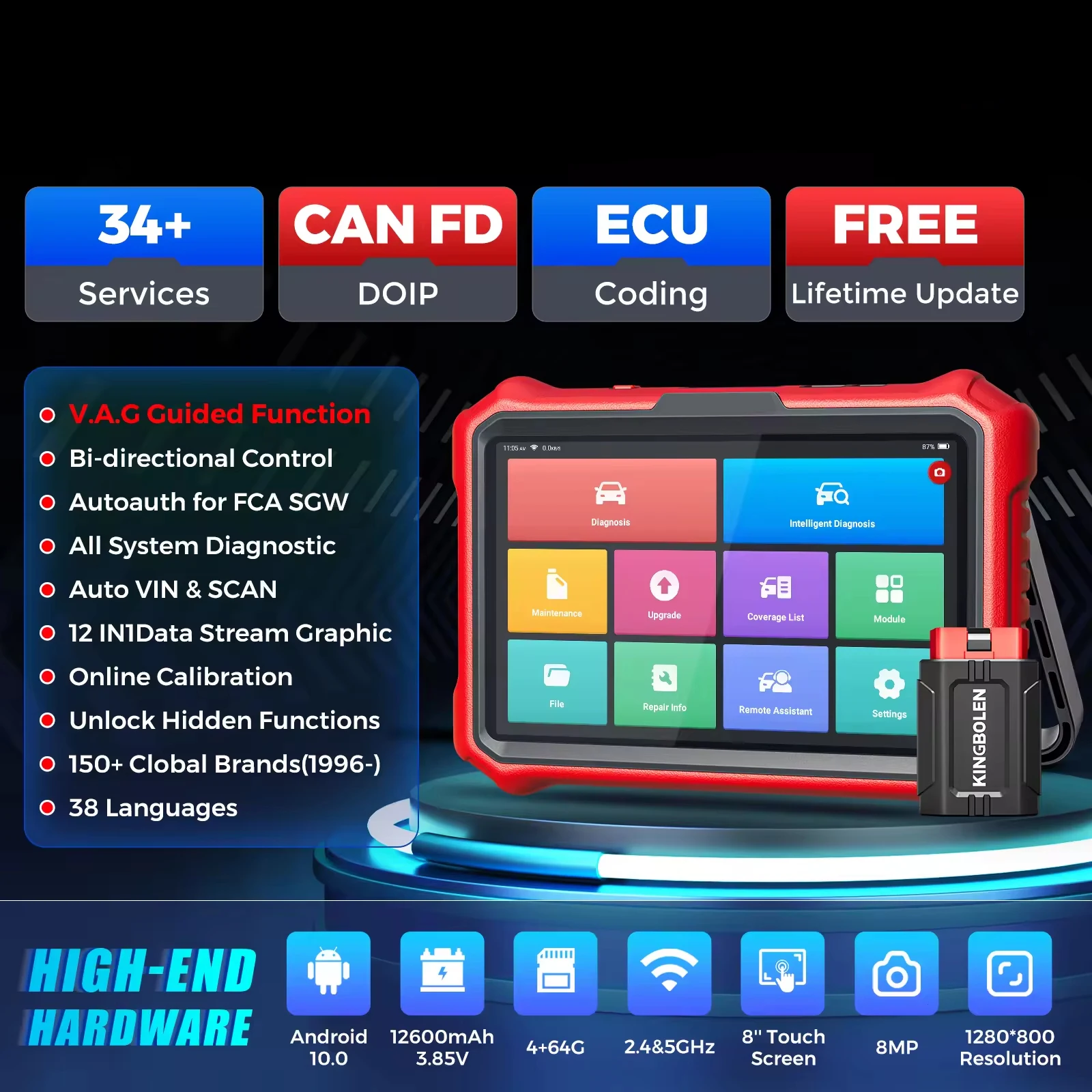 

DS600 OBD2 Automotive Scanner Bi-directional Professional TPMS Programming ECU Coding IMMO 34 Reset OBD 2 Diagnostic Tool