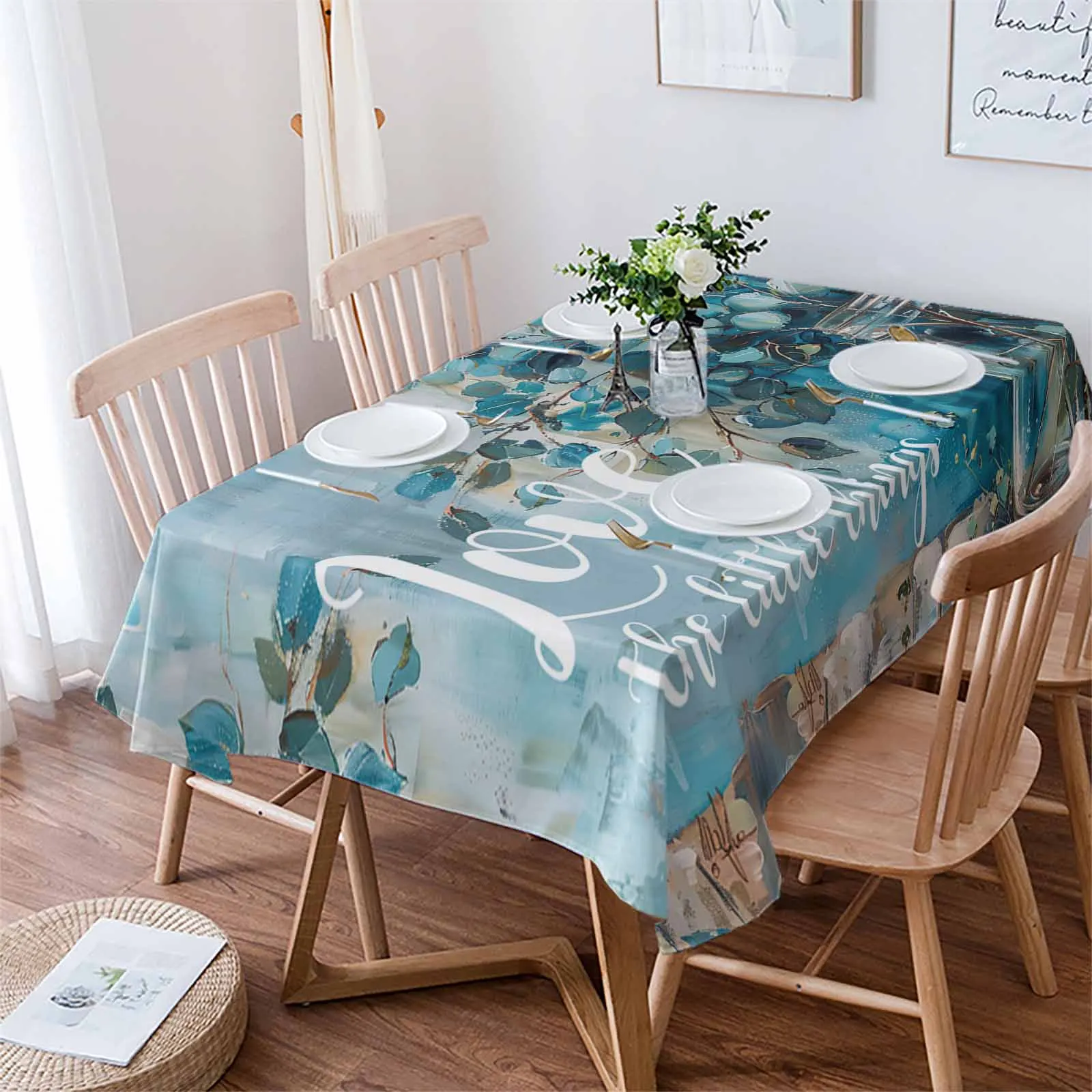 Retro Bottle Eucalyptus Leaves Waterproof Tablecloth For Table Kitchen Decorative Coffee Cuisine Party Table Cover