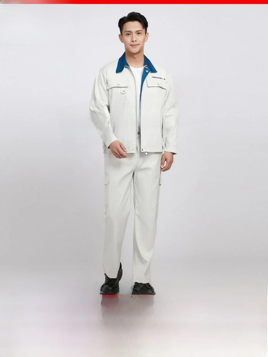 cosco-men's-workwear-boat-uniform-set-with-label-labor-protection-workwear-moisture-wicking-cotton-blend-fabric-for-office
