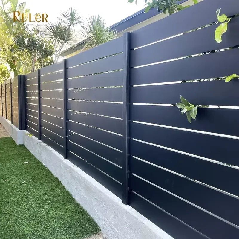 Villa Garden Outdoor Privacy Metal Aluminum Alloy Black Horizontal Fence Panels