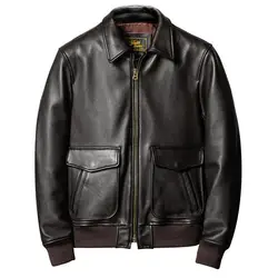 Dark Brown Autumn Pilot Leather Jacket Men Military Style Plus Size 5XL Natural Cowhide Slim Short Aviation Genuine Leather Coat