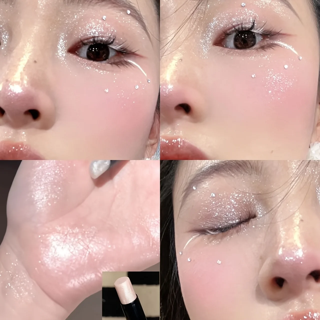 Herorange 防水多機能ハイライトスティック、輝く蛍光パールのような細かいグリッターアイシャドウスティック、明るくする効果、目を引く回転式スティック、輪郭を整え明るくする、自然な立体効果、音楽祭、バレンタインデーのギフト、あらゆる肌色に適しています、初心者にも便利、手頃な価格、内容量1。 5g