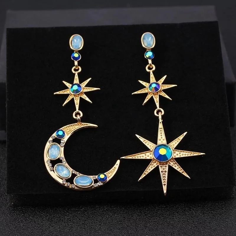 Charm Fashion Asymmetrical Star Moon Dangle Earrings for Women Valentine Day Gift Wedding Party Earring Boho Jewelry Aesthetic