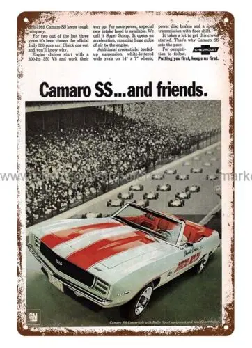1969 automobile Convertible Indy 500 Pace Car metal tin sign metal cabin signs sign