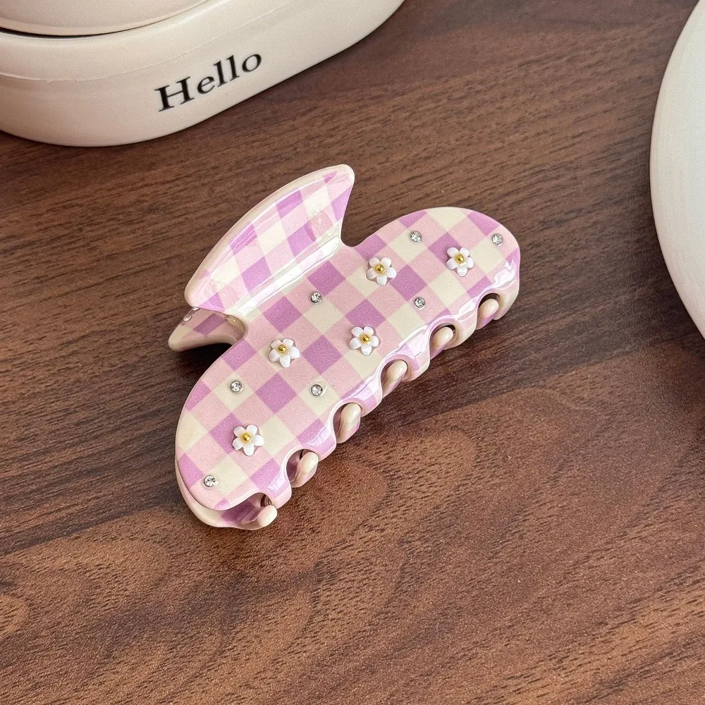 New Diamond-Studded Acetate Hair Claw Butterfly Shape Sweet Style Shark Clip Floral Pattern Elegant Hair Clip Back-Head Updos