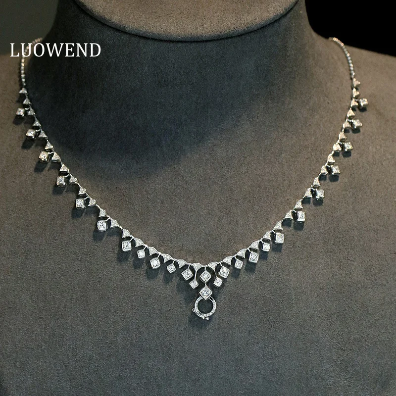 LUOWEND 100% 18K White Gold Necklace Luxury Elegant Style 1.16carat Real Natural Diamond Universal Clasp Necklace for Women