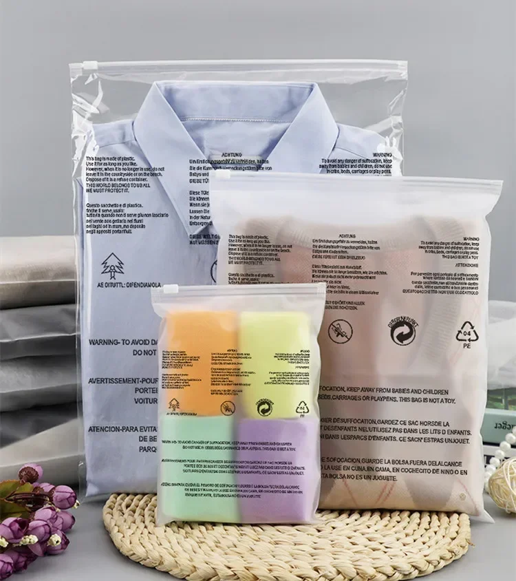 

100PCS Clear/Frosted Garment Zipper Packaging Bags - DIY T-shir Travel Clothing for Shirts, Underwear