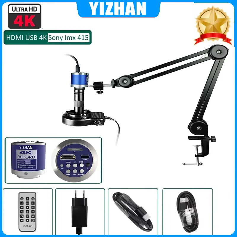 

YIZHAN 4K 48MP HDMI USB-C Electronic Digital Video Microscope Enhanced Stand 1-150X Zoom Lens For PCB Soldering Phone Repair