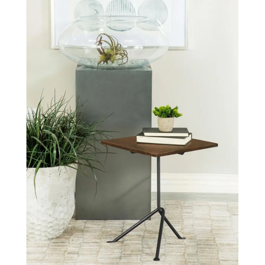 

Dark Brown and Gunmetal Accent Table with Tripod Legs
