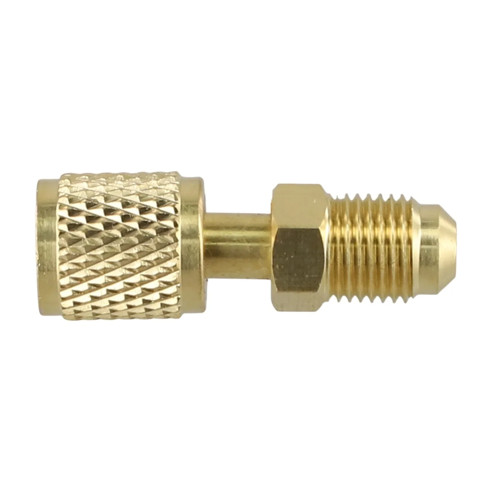 Male Adapter For R410 R32 R22 Gold Male 5/16 X F1/4 SAE Brass Ergonomic Construction For Air Conditioning Systems