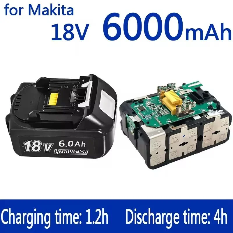 

100% for Makita 18V Battery 6.0Ah Lithium ion Replacement BL1860B BL1860 BL1850 Rechargeable Power Tool Battery DDF486 DF488