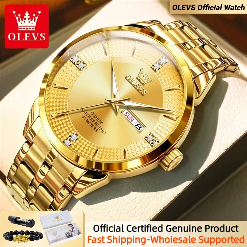 OLEVS 9917 Top Luxury Brand Quartz Men\'s Watch Fashion Business Dual Calendar Waterproof Watch Mature Charm Diamond Men\'s Watch